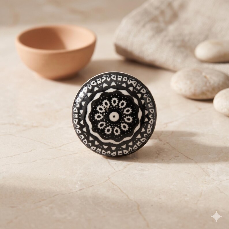 Black, White Ceramic Knobs, Handmade Cabinet Drawer Pulls, Boho Kitchen Cupboard Hardware, Decorative Ceramic Door Knobs