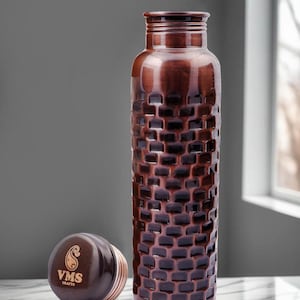 Copper Bottle 32 Oz for Drinking, Antique Brick Copper Finish, Wide Mouth, Leak-Proof, Reusable Travel Bottle, High Quality Copper Bottle