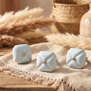 Handcrafted Blue Square Ceramic Knobs – Hand Painted Cabinet Pulls, Vintage Drawer Handles, Kitchen Cupboard Door Hardware