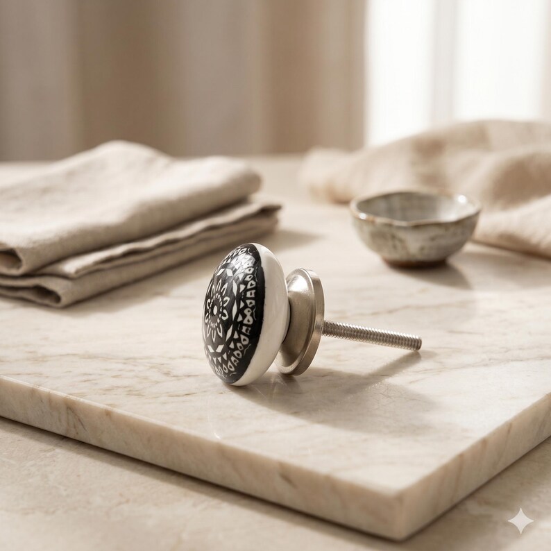 Black, White Ceramic Knobs, Handmade Cabinet Drawer Pulls, Boho Kitchen Cupboard Hardware, Decorative Ceramic Door Knobs