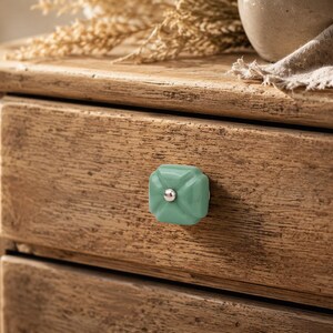 Handcrafted Green Square Ceramic Knobs – Vintage Hand Painted Cabinet Pulls