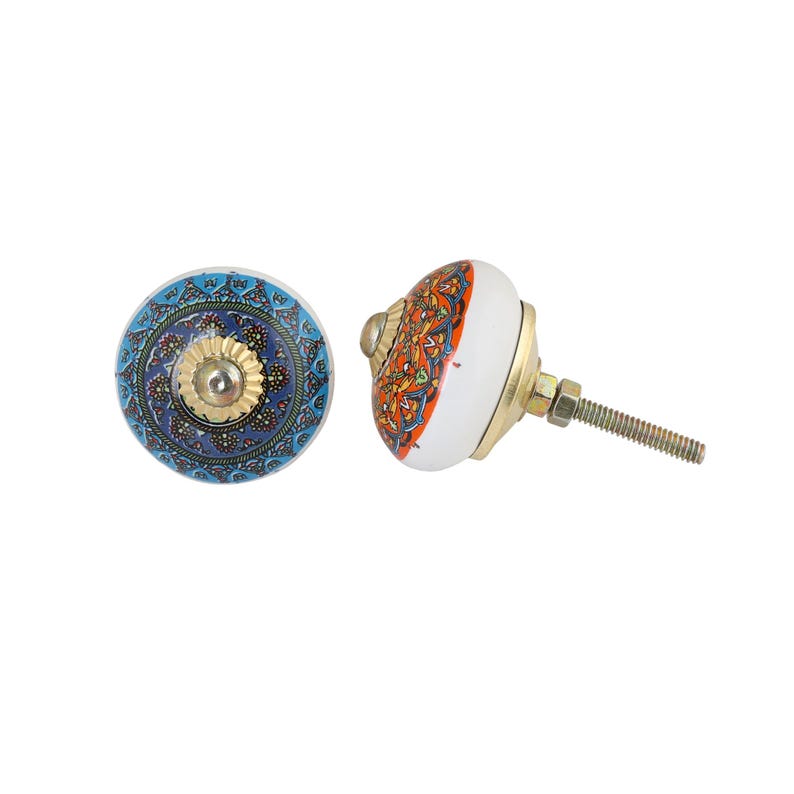 Multicolor Hand-Painted Ceramic Knobs Set of 10 – Boho Dresser & Drawer Pulls, Decorative Cabinet Knobs, Vintage Home Decor Hardware