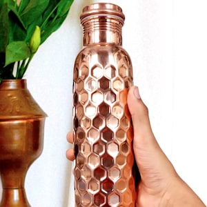 Copper Bottle 32 Oz for Drinking | Diamond Finish | Wide Mouth, Leak-Proof, Yoga, Sports and Travel Bottle – Copper Anniversary Gift