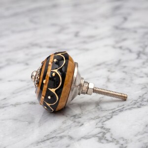 Hand Painted Brown Ceramic knobs, Ceramic Drawer Pulls, Black Striped Round Cabinet Knobs, Kitchen Cabinet Door Handles, Cupboard Knobs