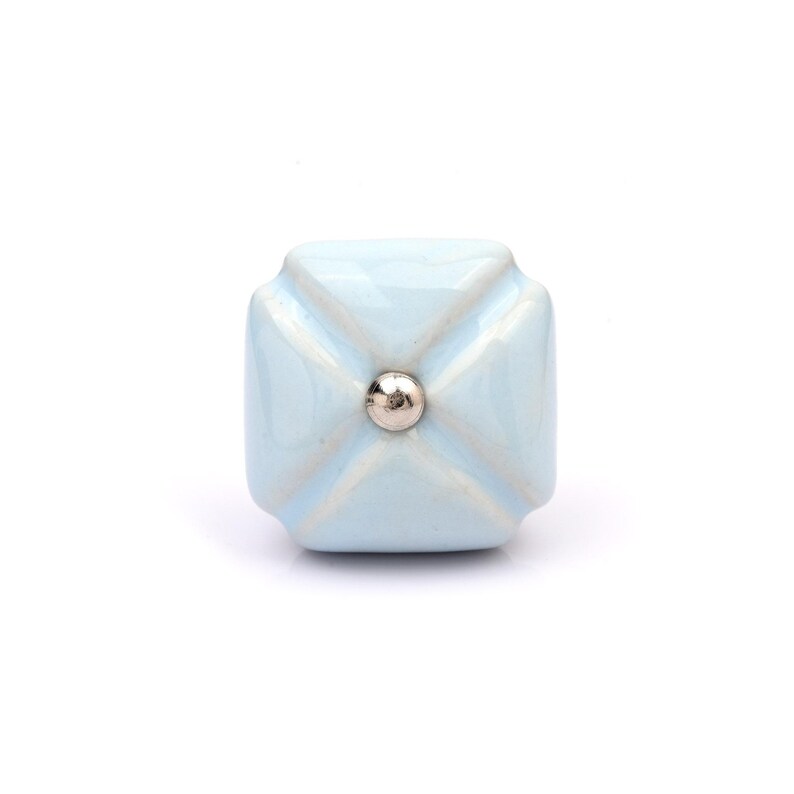 Handcrafted Blue Square Ceramic Knobs – Hand Painted Cabinet Pulls, Vintage Drawer Handles, Kitchen Cupboard Door Hardware
