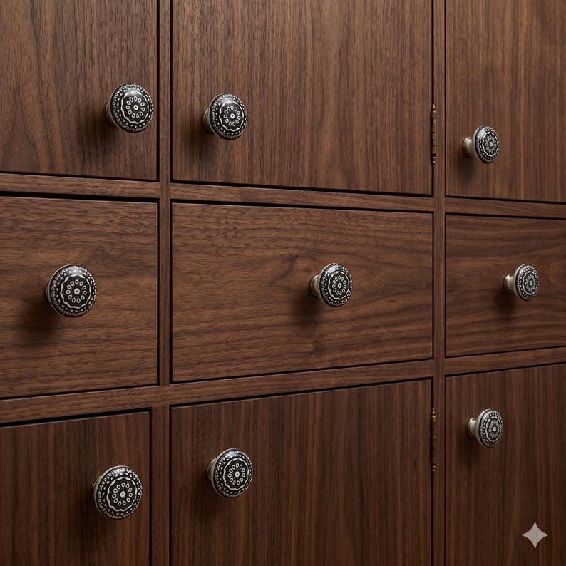 Black, White Ceramic Knobs, Handmade Cabinet Drawer Pulls, Boho Kitchen Cupboard Hardware, Decorative Ceramic Door Knobs
