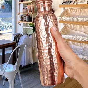 Hand Hammered Pure Copper Water Bottle 32 Oz – Durable Metal Bottle for Yoga, Sports & Travel | Anniversary Gift