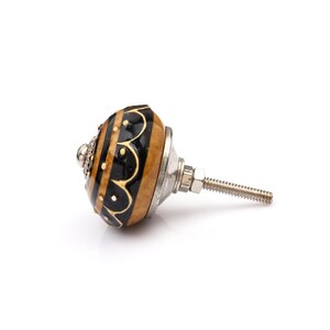 Hand Painted Brown Ceramic knobs, Ceramic Drawer Pulls, Black Striped Round Cabinet Knobs, Kitchen Cabinet Door Handles, Cupboard Knobs