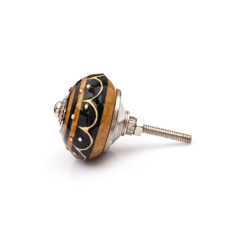 Hand Painted Brown Ceramic knobs, Ceramic Drawer Pulls, Black Striped Round Cabinet Knobs, Kitchen Cabinet Door Handles, Cupboard Knobs