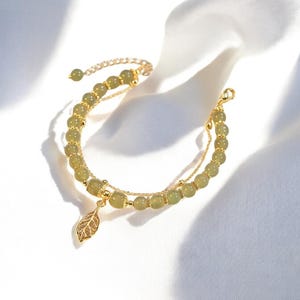 Chinesisches Hetian Jade Armband, Goldblätter Perlen Schmuck, Double-Layer Damen Armband, Geschenk für Sie, Boho Style