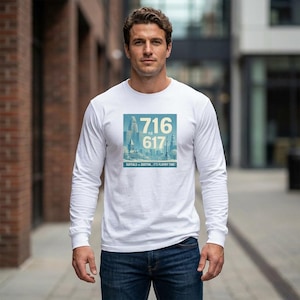 716 vs 617 Buffalo vs Boston skyline Long Sleeve T-Shirt | City Area Code Tee