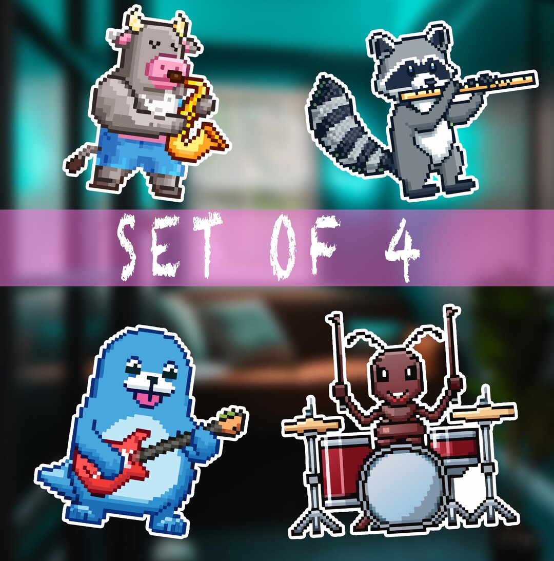 8-bit Style Sticker Sheets, Set of 4 Funny Retro Pixel Art Decals ...