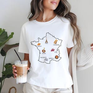 Entdecken Sie romantische Frankreich-Karte Tee Perfektes Reisegeschenk Lustige Feinschmecker und Reiseliebhaber Frankreich berühmte Ort Shirt Urlaub Kit Design T-Shirt