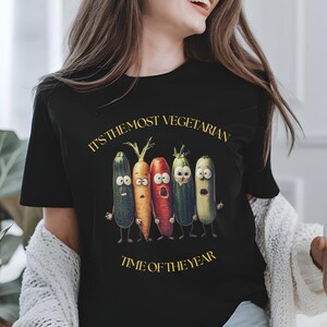 Kreatywny zabawny wegetariański T-shirt, interesujący kreatywny kreskówkowy T-shirt, zabawne, świąteczne warzywa, dziwaczny, zachwycający, kapryśny prezent na koszulkę