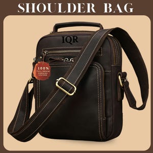 Bolso bandolera, bolso bandolera de cuero, bolso de hombro de cuero, bolso mensajero de cuero de grano completo, bolso de viaje para exteriores, cartera pequeña, regalo para él