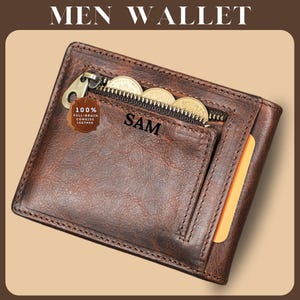 Cartera de cuero para hombres, tarjetero, billetera plegable, monedero minimalista, billetera delgada para dinero, tarjeta de identificación, monedas, billetera, regalos personalizados para él y ella