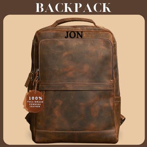 Mochila de cuero, mochila para computadora portátil, mochila para la escuela, mochila de viaje para hombres, mochila de cuero de grano completo, mochila, cartera, regalo para él