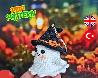 ハロウィンゴーストの縫わない編み図キーホルダーチャームハロウィン