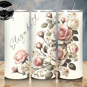 Floral Tumbler Wrap PNG | Add a Custom Name | 20 oz Skinny Tumbler Sublimation Design, Instant Digital Download, Elegant, Soft-Tone Template