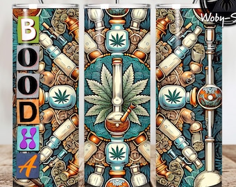 BOODHA / Diseño de sublimación para vaso delgado de 20 oz, descarga digital PNG instantánea, envoltura de marihuana, patrón abstracto, envoltura para vaso con temática de ganja