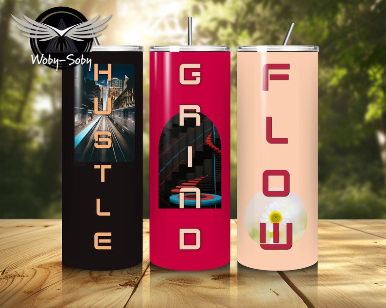 Hustle Grind Flow | 20 Oz Skinny Tumbler Sublimation Design, Instant ...