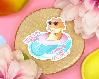 Bearded Dragon Sticker | Funny Self Care Mental Health Reminder | Reptile Lizard Pink Decal