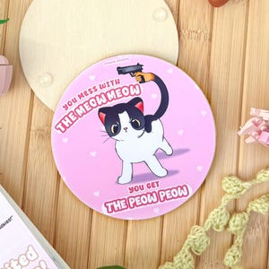 Sottobicchiere colorato a forma di gatto / Se ti prendi gioco del miagolio, ti becchi il ciuchino / Sottobicchiere in legno con tamponi antiscivolo / Regalo per le mamme di gatti