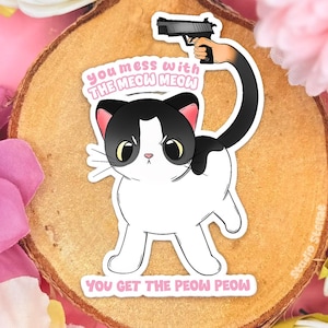 Meme Cat Sticker | You Mess With the MeowMeow You Get the PeowPeow | Funny Kitty Decal