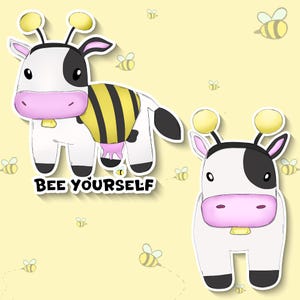 Sticker imperméable abeille vous-même | Jolie vache déguisée en bourdon | Affirmation positive fantaisie | Cadeau sain | Fierté et amour-propre LGBTQ+