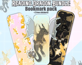Dragon Bookmark Set | 3 Double-Sided Fantasy Bookmarks + 2 Free Stickers | Gift for Readers Under 10,-
