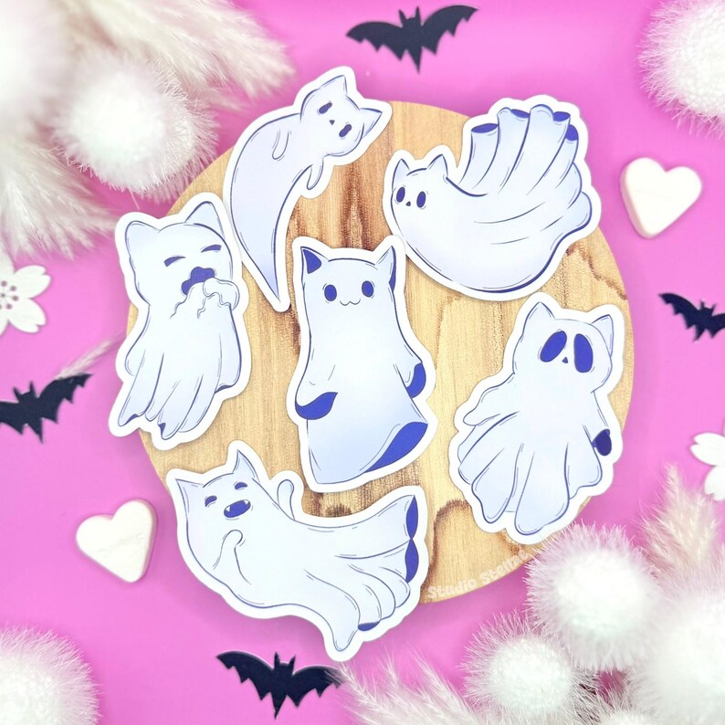 Ghost Cat Sticker Set | Pastel Goth Spooky Decal Pack | Kawaii Kitty ...