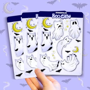 Hoja de pegatinas de Boo Crew / Pegatinas de gatitos góticos lindos / Pastel Dark Academia / Gatos fantasmas sobrenaturales kawaii / Gato fantasma brujo paranormal