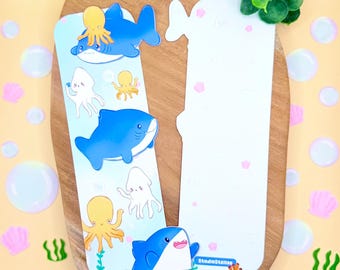 Marcapáginas de tiburón pastel / Marcapáginas de animales marinos / Regalo para amantes de los libros / Diseño de animales marinos kawaii