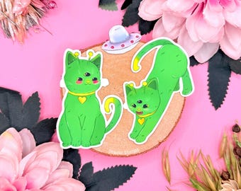 Alien-Katzen-Aufkleber-Set – Mattes Vinyl