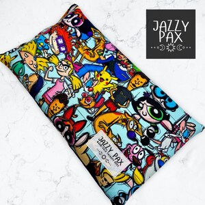 Microwavable Heating Pad, Warm Therapy, Cold Therapy, Freezer Bag, Whole Flax Seeds, Self Care Gift, 90s Throwback Toons, Ready to Ship