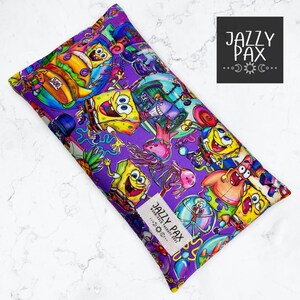 Microwavable Heating Pad, Warm Therapy, Cold Therapy, Freezer Bag, Whole Flax Seeds, Self Care Gift, Sponge Guy, Purple, Ready to Ship