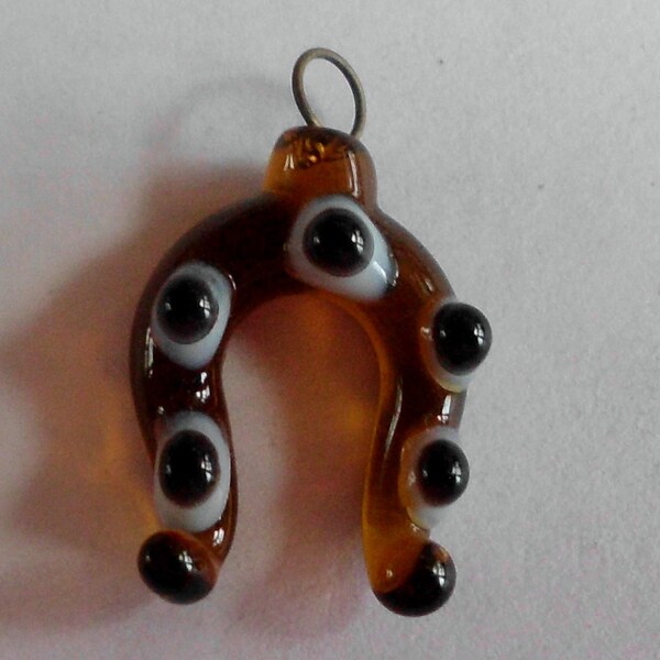 Horseshoe Charm- Glass- Hand Made- Lampwork- Charm- Talisman- Black & White - Evil Eye- Protection- Greece- Good luck