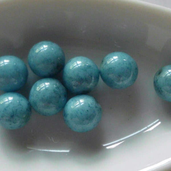 Czech Hubbell Glass Beads- Vintage- Turquoise- Blue- Set of 8