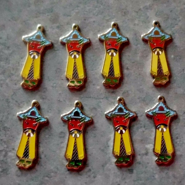 Kachina Doll Charm- Vintage Hopi Kachina Doll Charm-  Enamel- Gold Plated- Set of 8