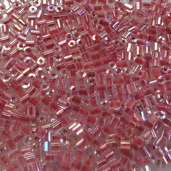 Japanese Glass Seed Beads- Transparent Fuchsia Inside- Irregular Cylinder- *1/2 Ounce! SHIPPED for FREE!