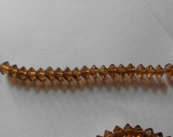 Vintage Glass Beads- Rondelle- Spacer- Brown- Faceted- Set of 20