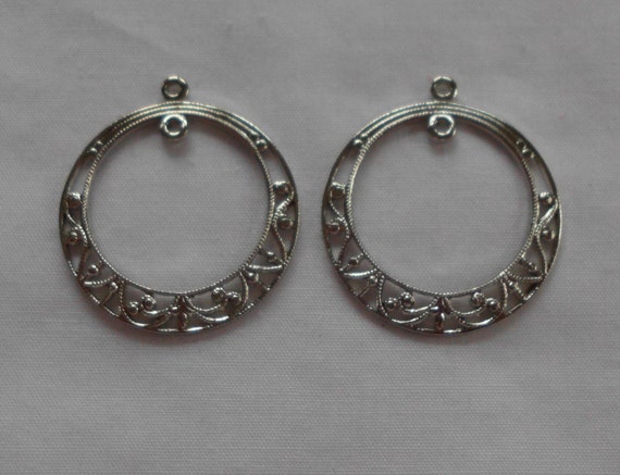 24mm 2PCS Antique Silver Cast Pendants Silver Ox Filigree Findings