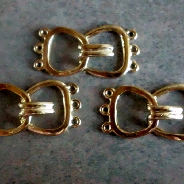 3 Strand Clasp- Gold Plated- Mint Stock- Vintage 1960's- 3 Sets