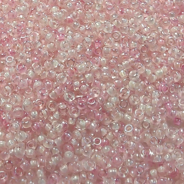 Japanese Glass Seed Beads- Size 11-Transparent/ Bubblegum Mix Inside Colors- *1 Full Ounce! SHIPPED for FREE!