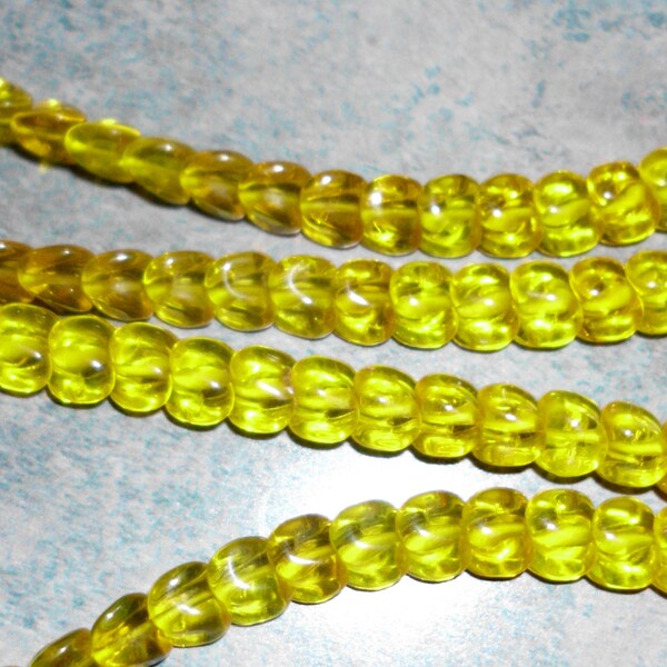 Vintage Czech Glass Beads- Vertebrae- Bright Lemon Yellow- Transparent- Set of 20- Snake Vertebrae