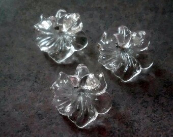 Vintage Lucite Flower pendant- set of 3- Crystal Clear