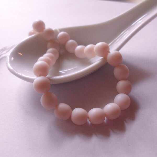 Vintage Czech Glass Druk Beads- Pale Pink- Opaque- Set of 25