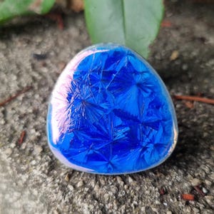 Anel grande de cerâmica azul da moda - aço inoxidável ajustável - joia artesanal exclusiva - anel feminino original