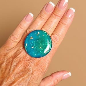 Large handmade turquoise ring, a bold and contemporary statement ring, artistic boho jewelry, a unique and original adjustable ring
