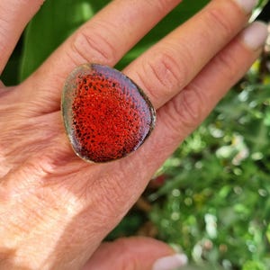 Bold red ceramic ring, unique handcrafted ring, original and trendy, organic shape, handmade, adjustable, boho ring